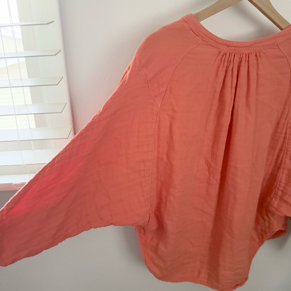 Free People CP Shades Small Swing Top Coral‎ Orange Gauze Cotton Relaxed Boho - Picture 6 of 8